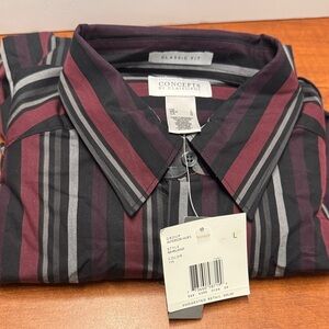 Concepts by Claiborne Men's Striped Button Down Shirt - Black & Burgundy Size L